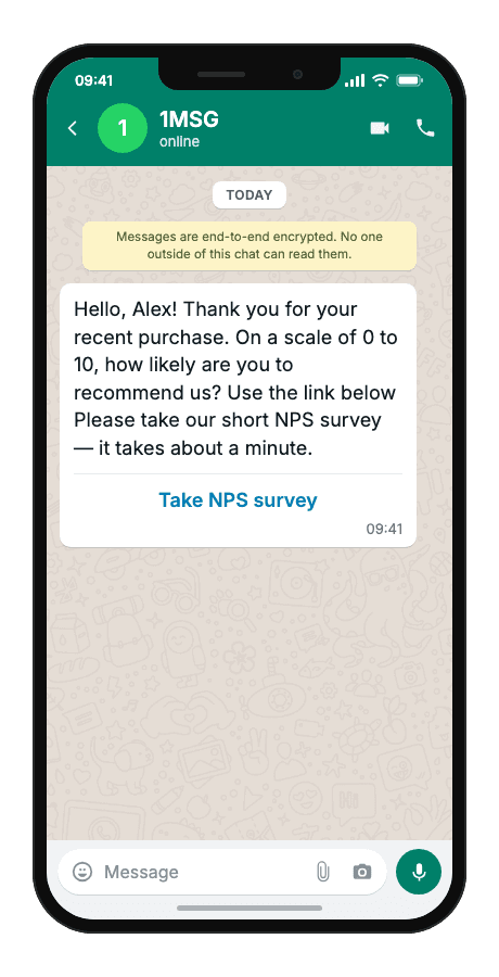 WhatsApp Business API for nps survey after interaction