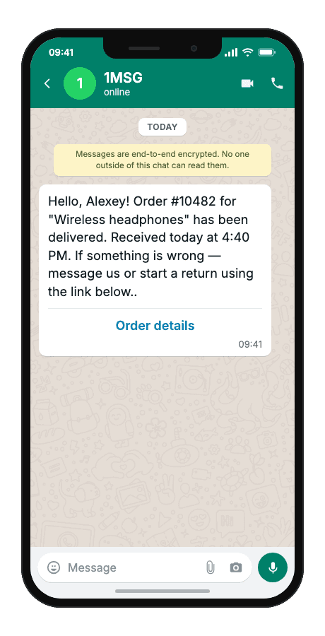 WhatsApp Business API for order delivered confirmation