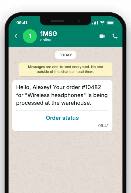 WhatsApp Business API for order accepted for processing