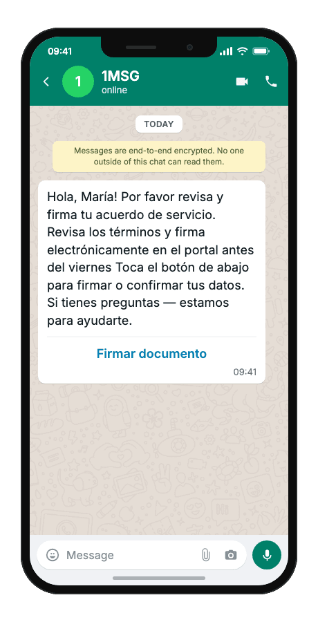 WhatsApp Business API for signature or data confirmation request