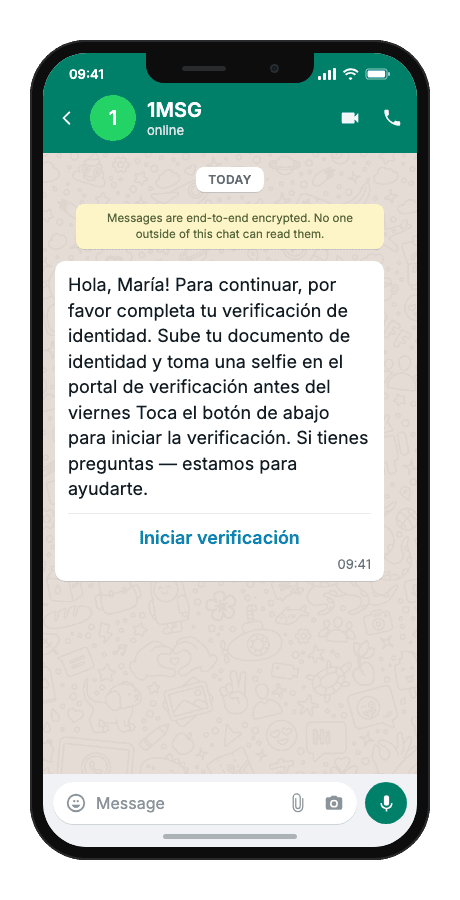 WhatsApp Business API for verification request