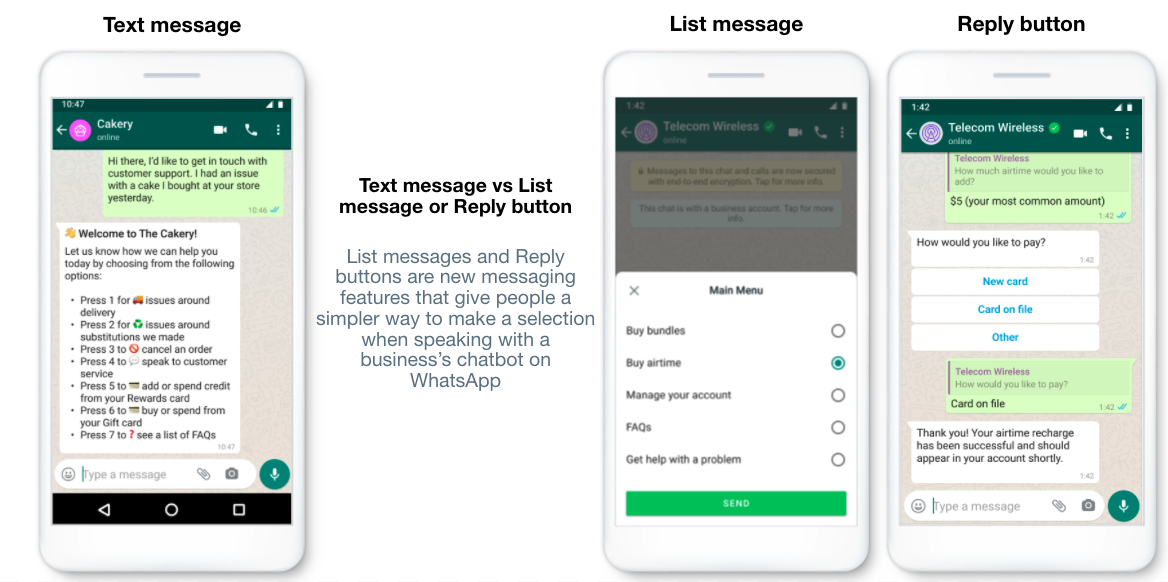 WhatsApp message list and reply button function