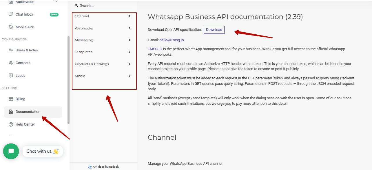 WhatsApp Business API documentation at 1msg.io