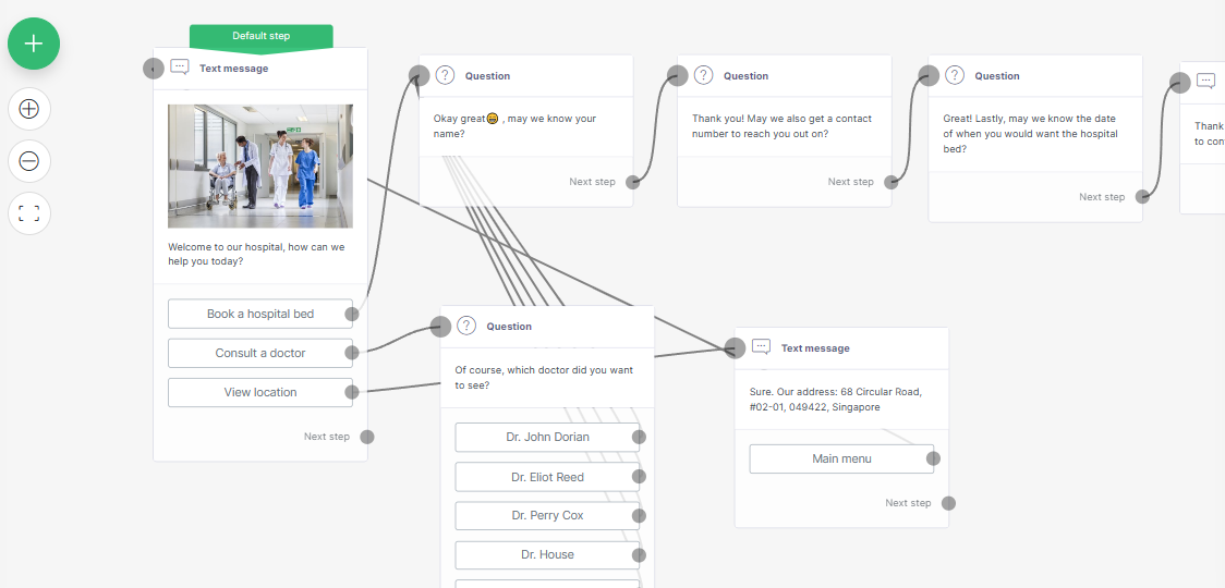 Hospital Booking chatbot scenario