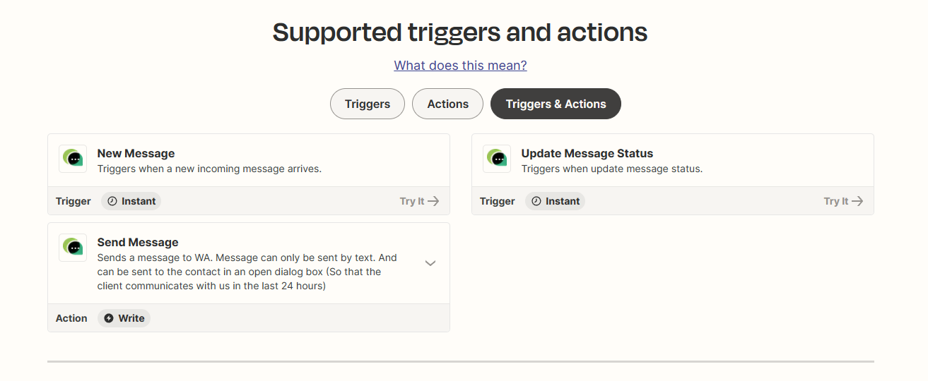 Triggers, actions 1msg.io