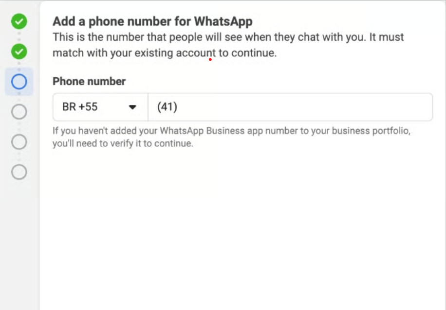 Enter the phone number of your existing WhatsApp Business app